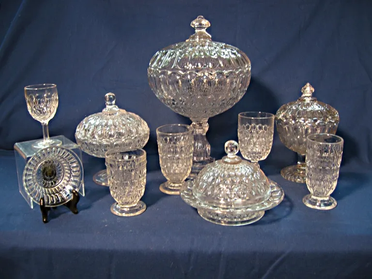 Selection of Mid 19th Century Flint Glass. Almond Thumbprint pattern. Several other patterns in stock.