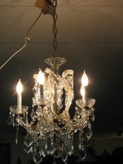 Five Arm Cut Crystal Chandelier. 20th Century, electrified.